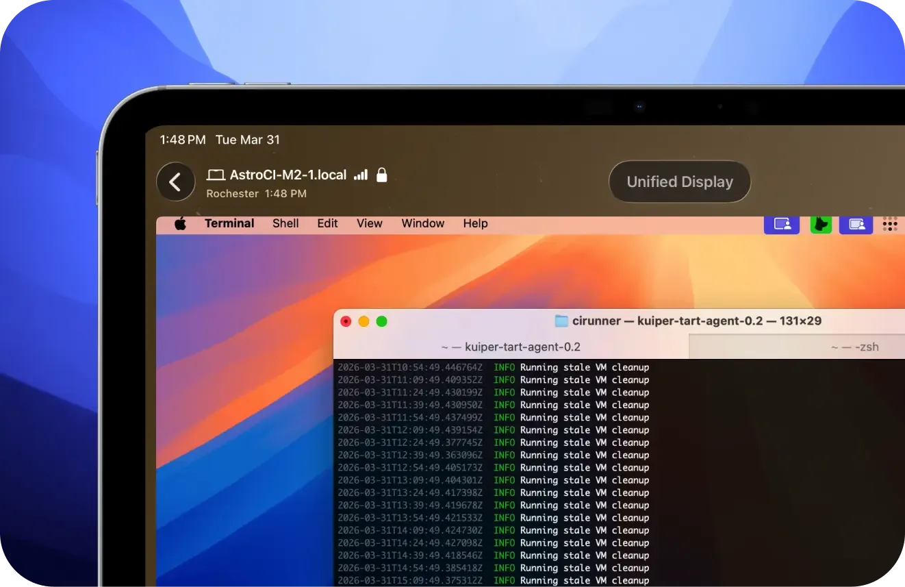A remote Mac's Terminal session viewed in Unified Display mode