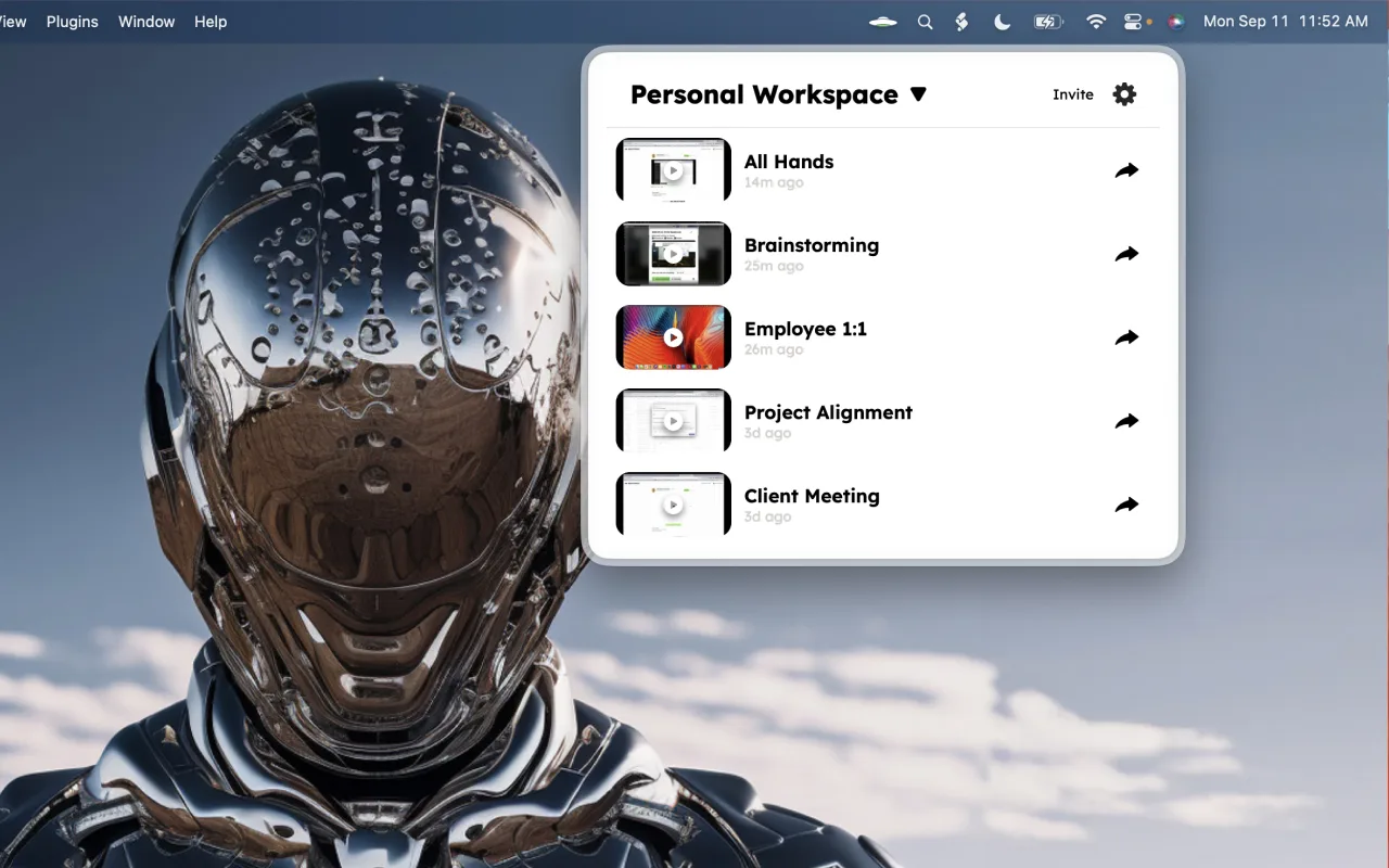The menu bar popover listing saved recordings