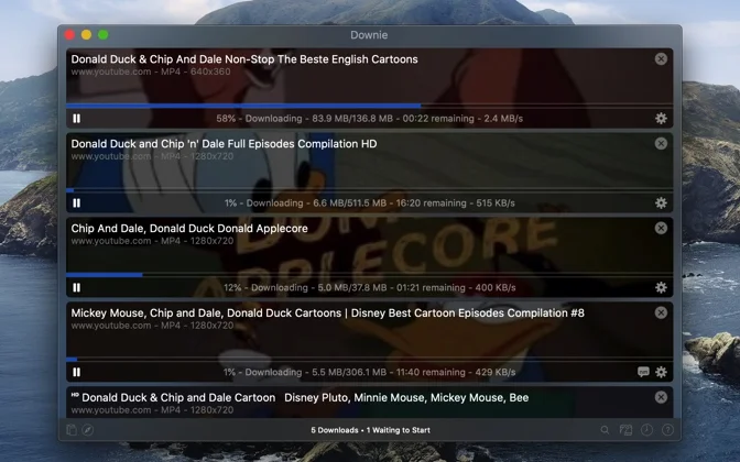 Several videos downloading, with progress bars