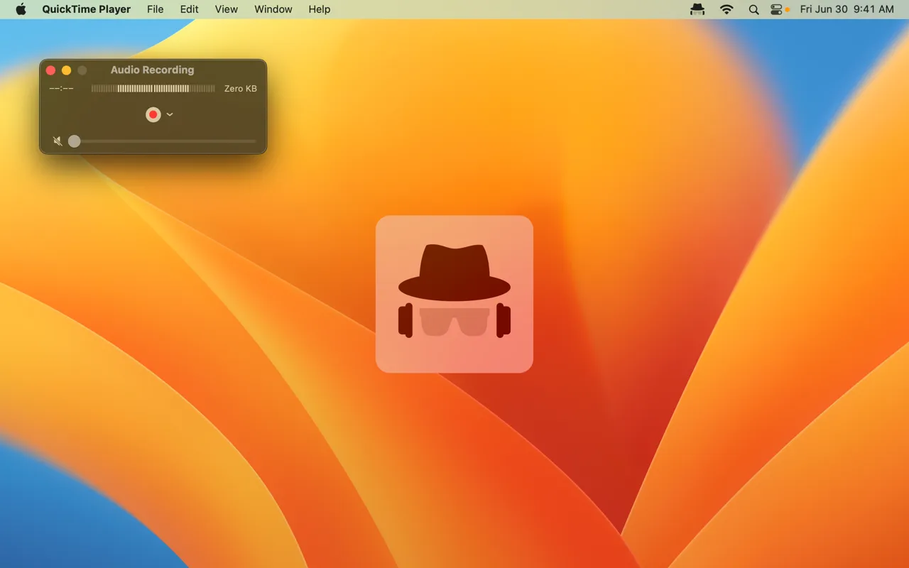 The on-screen overlay lighting up while QuickTime Player records from the microphone