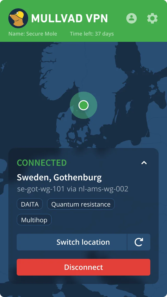 Connected to Gothenburg, Sweden, with the map and feature tags