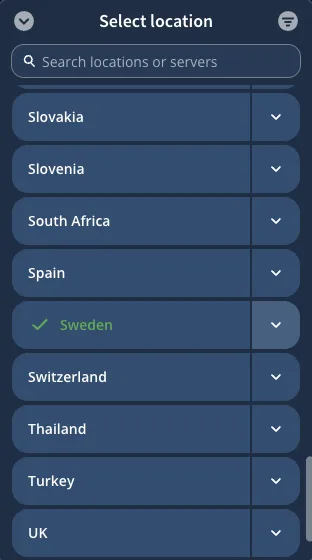 The location list with search