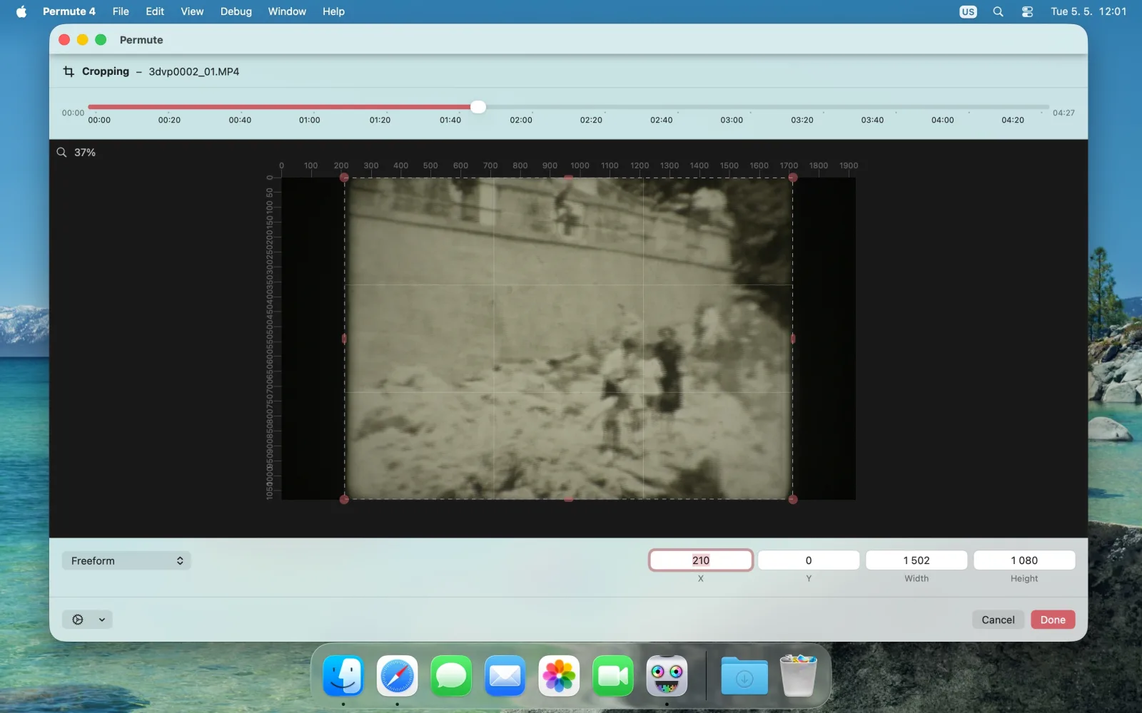 The crop editor with a timeline