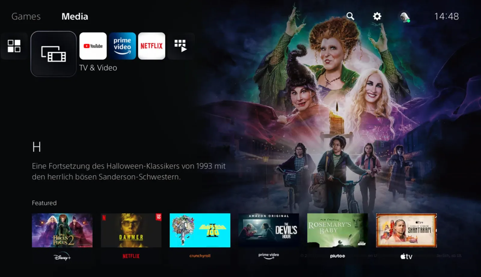 A PlayStation 5 home screen streamed through PXPlay (from the iPad version)
